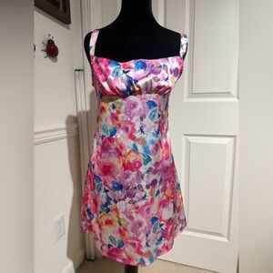 Floral pink Satin Slip Dress